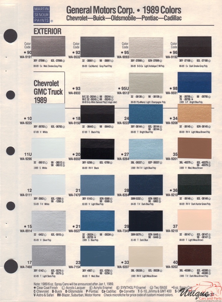 1989 General Motors Paint Charts Martin-Senour 4